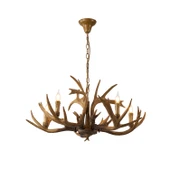 Apliqa Zoye Ahşap 5'li Geyik Boynuzu Desenli Modern Kafe Restoran. Salon Avize thumbnail 2