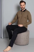 Gömlek Yaka Uzun Kol Erkek Pijama Takım Camel thumbnail 2
