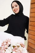 Fırfırlı Keten Bluz Siyah - 1