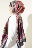 Vintage Motifli Şal Bordo Bej thumbnail 3