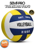 SEMİ-PRO Voleybol Topu Lamineli Beton Zemin SoftTouch İç-Dış Mekana Uygun 8 Panel Sarı-Mavi V1000 - 1