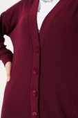 Boy Düğmeli Fitilli Uzun Hırka Bordo - 4