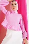 Fırfırlı Keten Bluz Pembe thumbnail 1