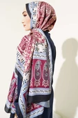 Vintage Motifli Şal Bordo Mavi - 3