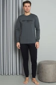 Önü Baskılı Paça Lastikli Erkek Pijama Takım Füme thumbnail 2