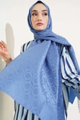 Geometrik Motifli Jakar Şal İndigo thumbnail 1