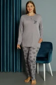 Gül Desen Viskon Büyük Beden Pijama Takımı Lila - 1