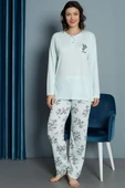 Yaprak Desen Viskon Pijama Takımı Mint thumbnail 2