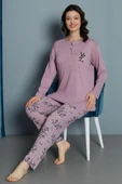 Yaprak Desen Viskon Pijama Takımı Magenta - 1