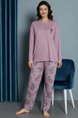 Yaprak Desen Viskon Pijama Takımı Magenta - 2