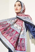 Vintage Motifli Şal Bordo Mavi - 1
