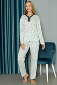 Yakası V Dantelli Desenli Viskon Pijama Takımı Buz Mavisi thumbnail 2