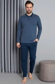 Gömlek Yaka Uzun Kol Erkek Pijama Takım Mavi - 2