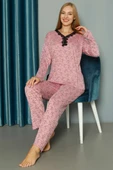 Yakası V Dantelli Desenli Viskon Pijama Takımı Gül Kurusu thumbnail 1