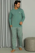 Uzun Kollu Düğmeli Ekoseli Erkek Pijama Takım Mint thumbnail 2