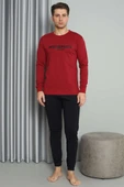 Önü Baskılı Paça Lastikli Erkek Pijama Takım Bordo thumbnail 2