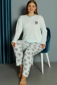 Gül Desen Viskon Büyük Beden Pijama Takımı Mint thumbnail 2