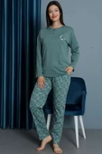 Yakası Çiçek Nakışlı Kadın Pijama Takım Mint - 2