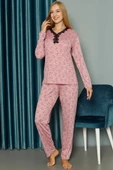 Yakası V Dantelli Desenli Viskon Pijama Takımı Gül Kurusu thumbnail 2