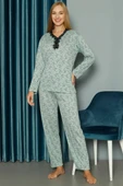 Yakası V Dantelli Desenli Viskon Pijama Takımı Mint - 1