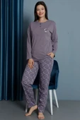 Yakası Çiçek Nakışlı Kadın Pijama Takım Lila - 2