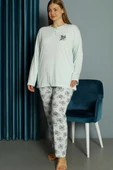 Gül Desen Viskon Büyük Beden Pijama Takımı Mint thumbnail 1