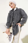 Sıra Taşlı Cepli Kot Ceket Füme thumbnail 1