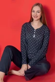 Fiyonk Detaylı Puantiyeli Viskon Pijama Takım Füme - 1