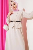 Çapraz Düğmeli Etekli İkili Takım Bej thumbnail 2