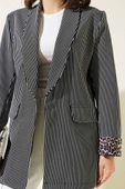 Manşet Detaylı Çizgili Blazer Ceket Siyah - 4