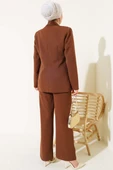Saten Garnili Ceket İkili Takım Kahve thumbnail 3