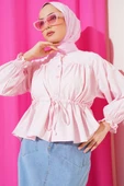 Bel Tünelli Büzgülü Kısa Gömlek Pembe - 2