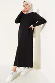 Bisiklet Yaka Penye Elbise Siyah - 1