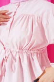 Bel Tünelli Büzgülü Kısa Gömlek Pembe - 4