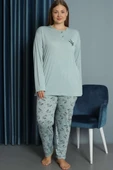 Nakışlı Desenli Viskon Büyük Beden Pijama Takım Mint thumbnail 1
