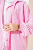 Linda Çizgili Oversize Gömlek Pembe thumbnail 4
