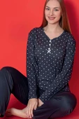 Fiyonk Detaylı Puantiyeli Viskon Pijama Takım Füme - 2