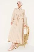Taşlı Önü Bağlamalı Etekli İkili Takım Bej thumbnail 1