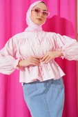 Bel Tünelli Büzgülü Kısa Gömlek Pembe - 1
