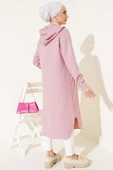 Kapüşonlu Düğmeli Uzun Kap Pudra thumbnail 3
