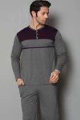 Yaka Düğmeli Çift Renk Erkek Pijama Takımı Antrasit thumbnail 2