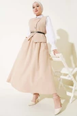 Çapraz Düğmeli Kemerli Etekli İkili Takım Latte thumbnail 1