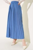 Bel Lastikli Pileli Etek İndigo - 2