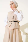 Çapraz Düğmeli Kemerli Etekli İkili Takım Latte thumbnail 2