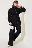 Taş Düğmeli Büzgülü İkili Takım Siyah thumbnail 1