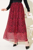 Bel Lastikli Desenli Şifon Etek Kırmızı thumbnail 2