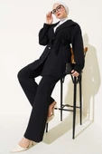 Kruvaze Yaka Kuşaklı İkili Takım Siyah thumbnail 2