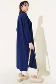 Ağaç Kabuğu Uzun Gömlek Lacivert thumbnail 3
