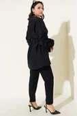 Kol Büzgülü Kuşaklı Ceket Siyah thumbnail 3