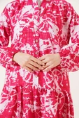 Batik Desen Yarım Düğmeli Elbise Alizarin - 4